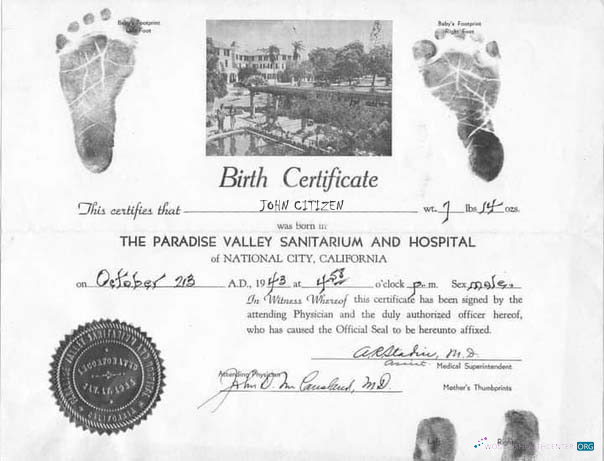 Download United States The Paradise Valley Sanitarium and hospital birth certificate Photoshop template